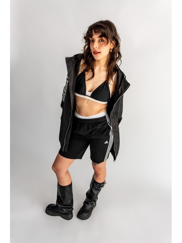 BOMBER HOODIE CZARNA ŁATY WEŁNA