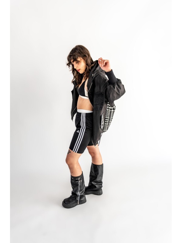BOMBER HOODIE CZARNA ŁATY WEŁNA