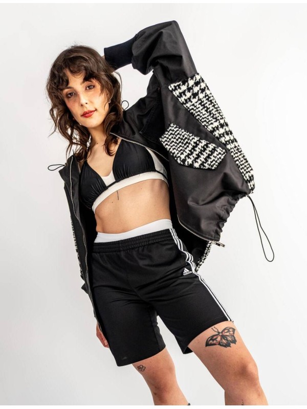 BOMBER HOODIE CZARNA ŁATY WEŁNA