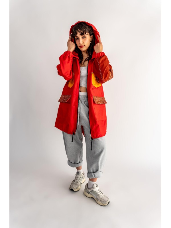 PARKA CZERWONA ŁATY