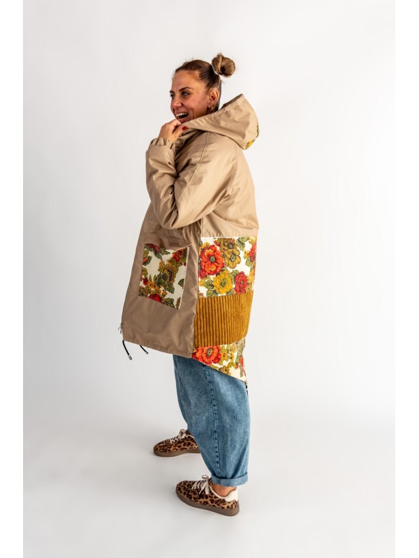 PARKA MOCCA BEŻ KWIATY