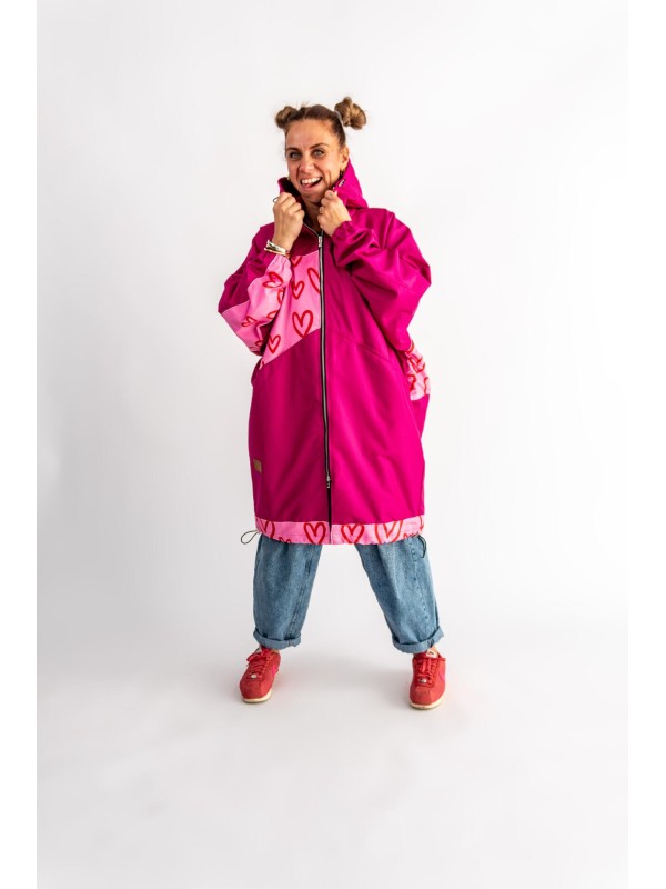 PŁASZCZ HOODIE FUKSJA SERCA