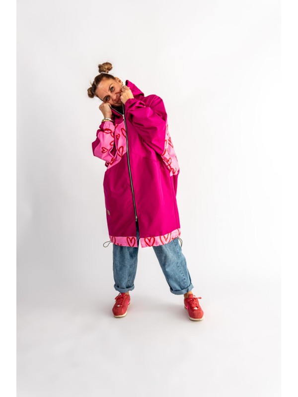 PŁASZCZ HOODIE FUKSJA SERCA