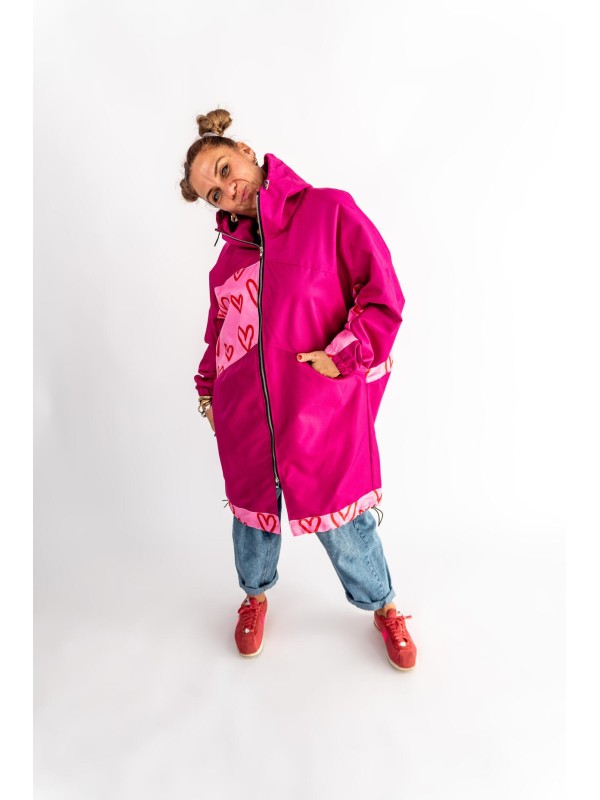 PŁASZCZ HOODIE FUKSJA SERCA