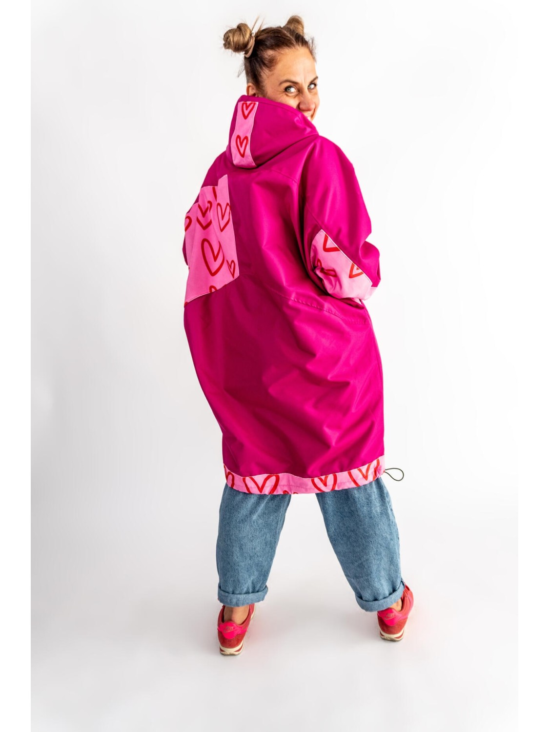 PŁASZCZ HOODIE FUKSJA SERCA