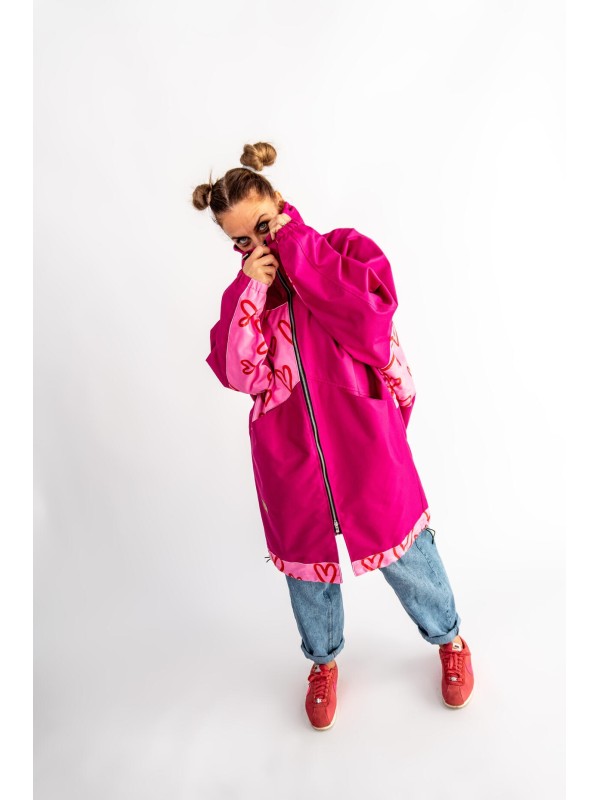 PŁASZCZ HOODIE FUKSJA SERCA