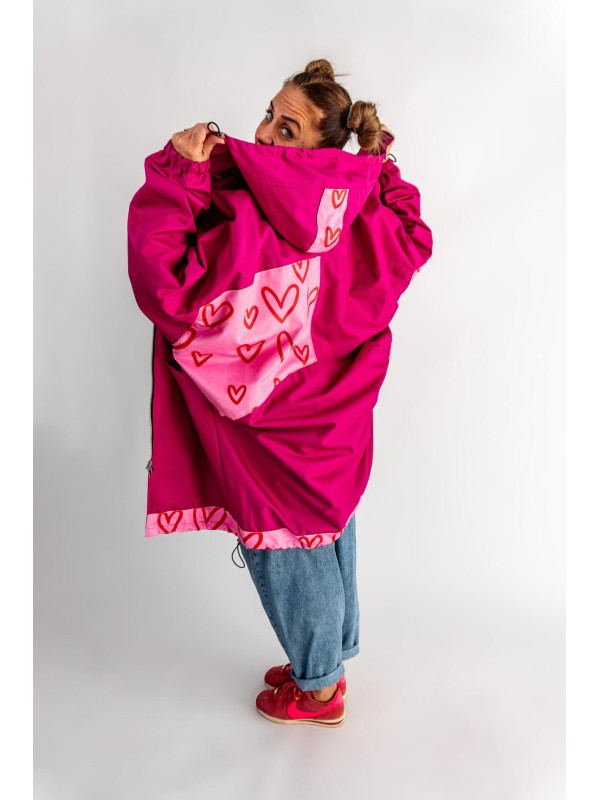 PŁASZCZ HOODIE FUKSJA SERCA
